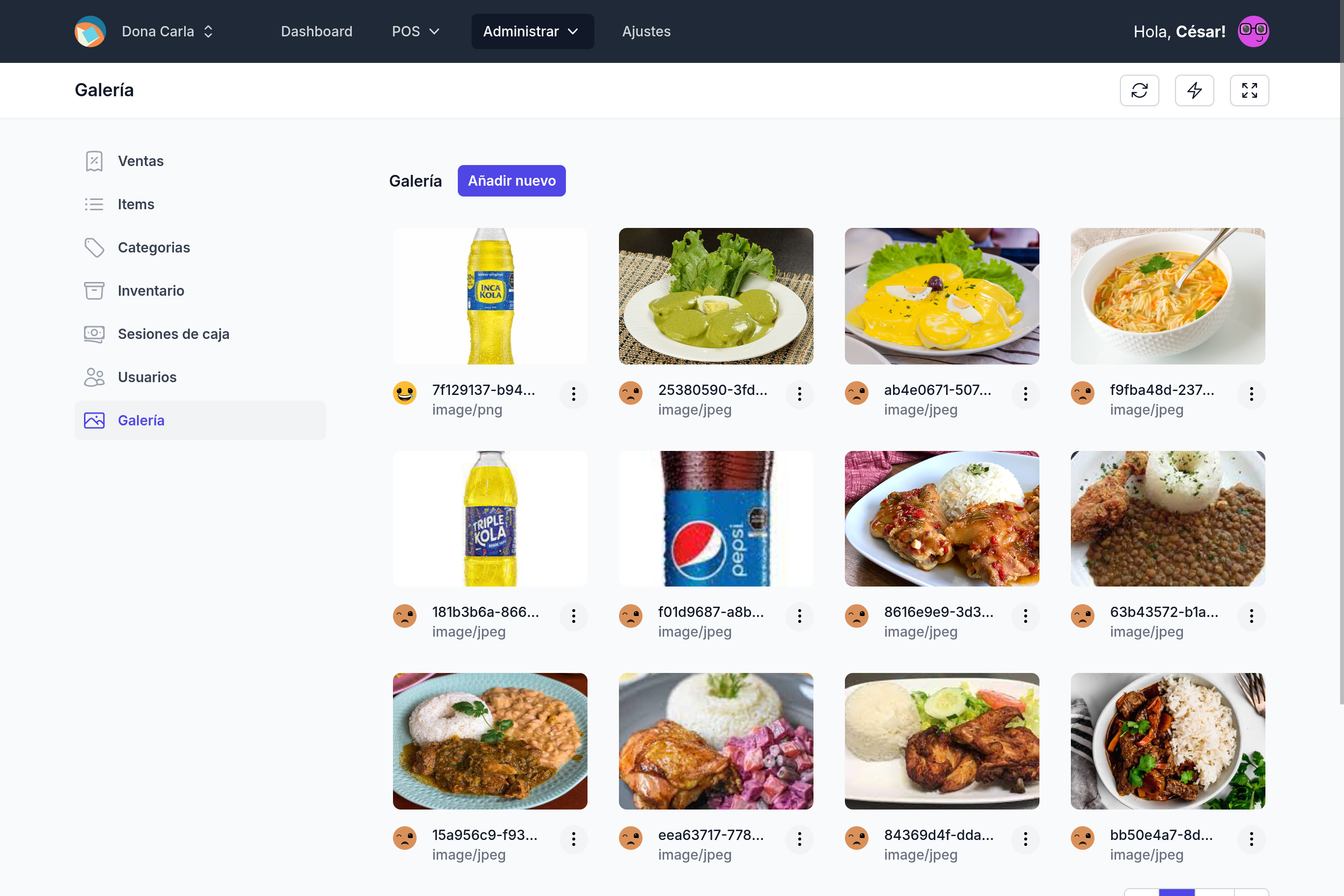 El Menú — Galería: vista de la app